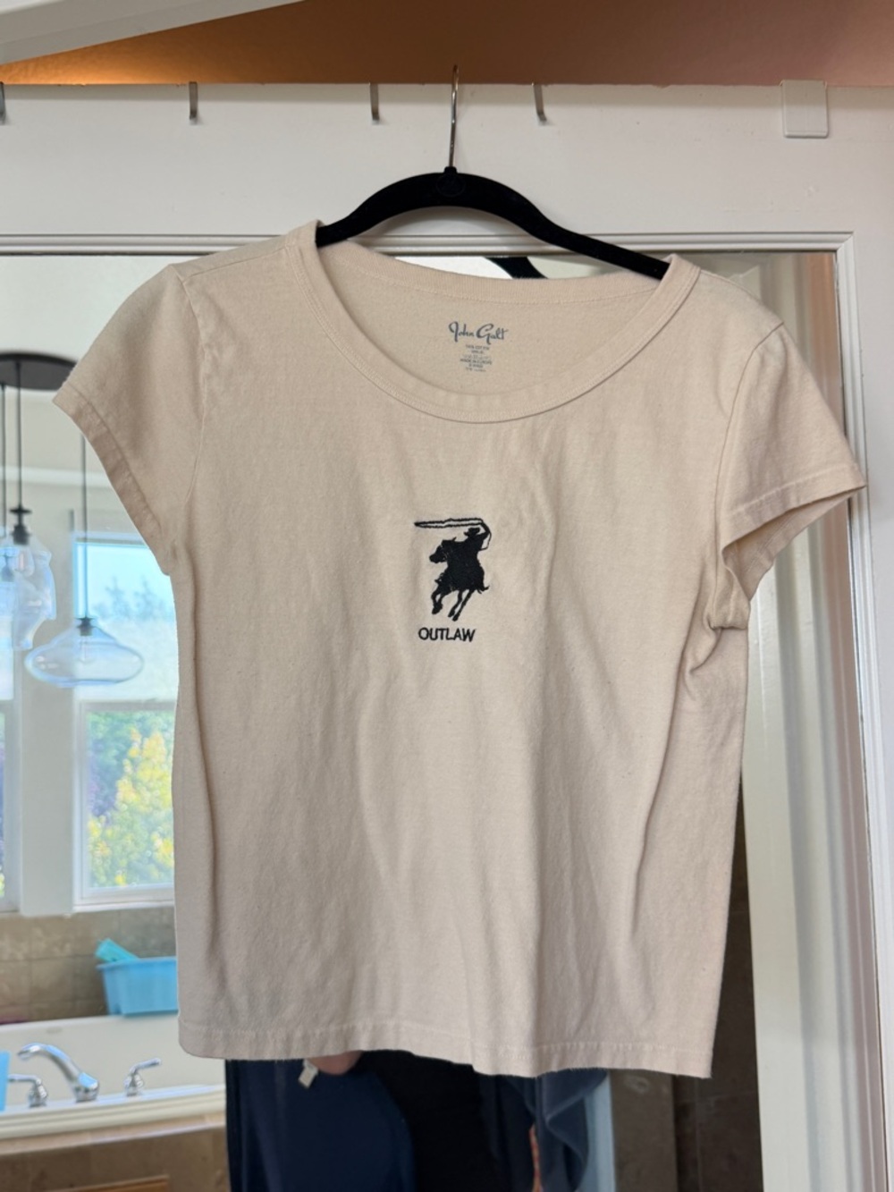 Brandy Melville Outlaw Graphic Tee - Cream with Black Logo
